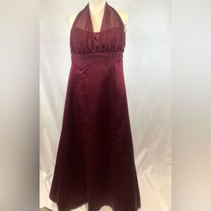 David’s Bridal satin and chiffon burgundy wine halter maxi dress size 16